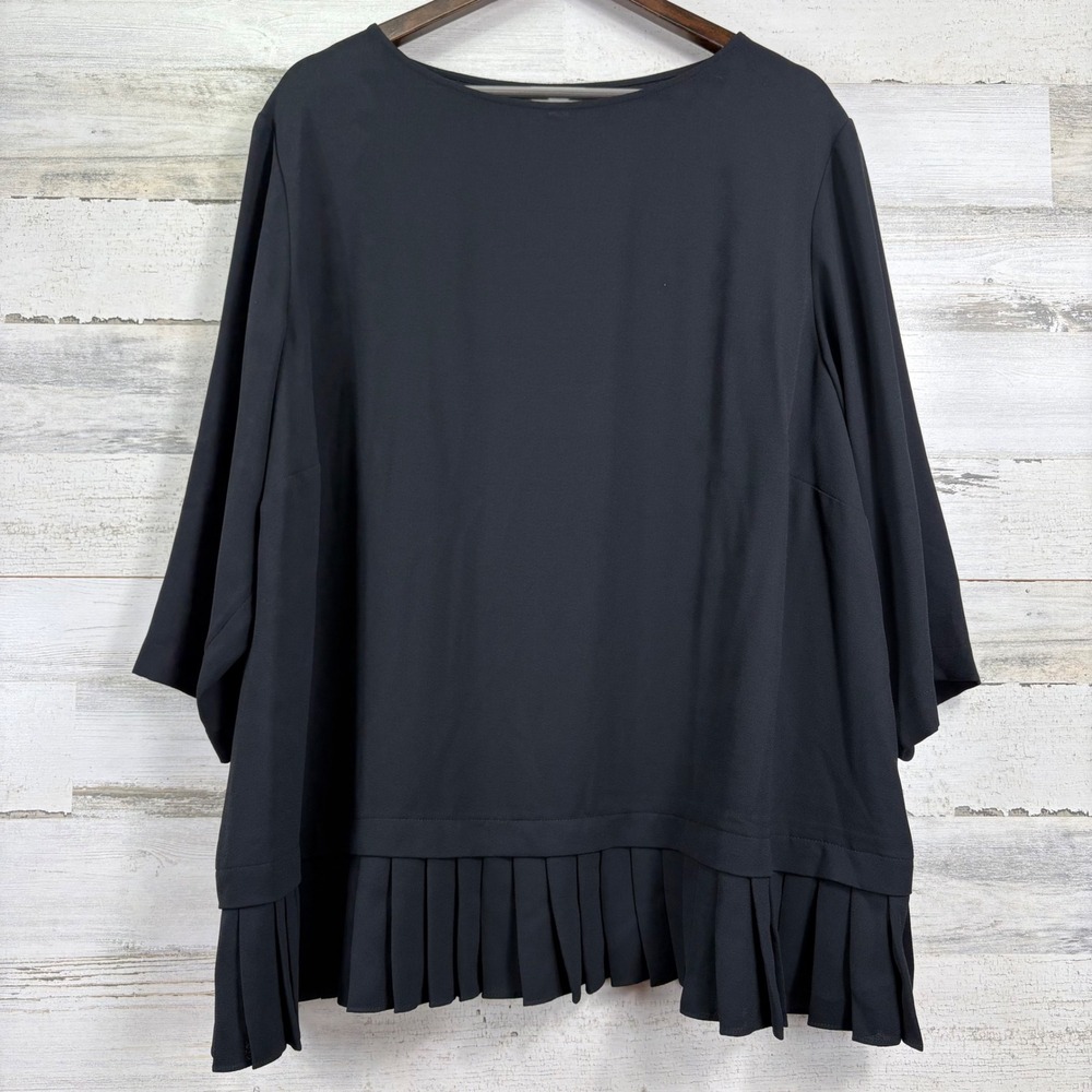 J. Jill Pleated Hem Blouse Womens 3X Black New 3/4 Sleeve Scoop Neck Chic Office